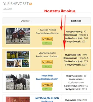 Ratsut.fi - Oman ilmoituksen nostaminen